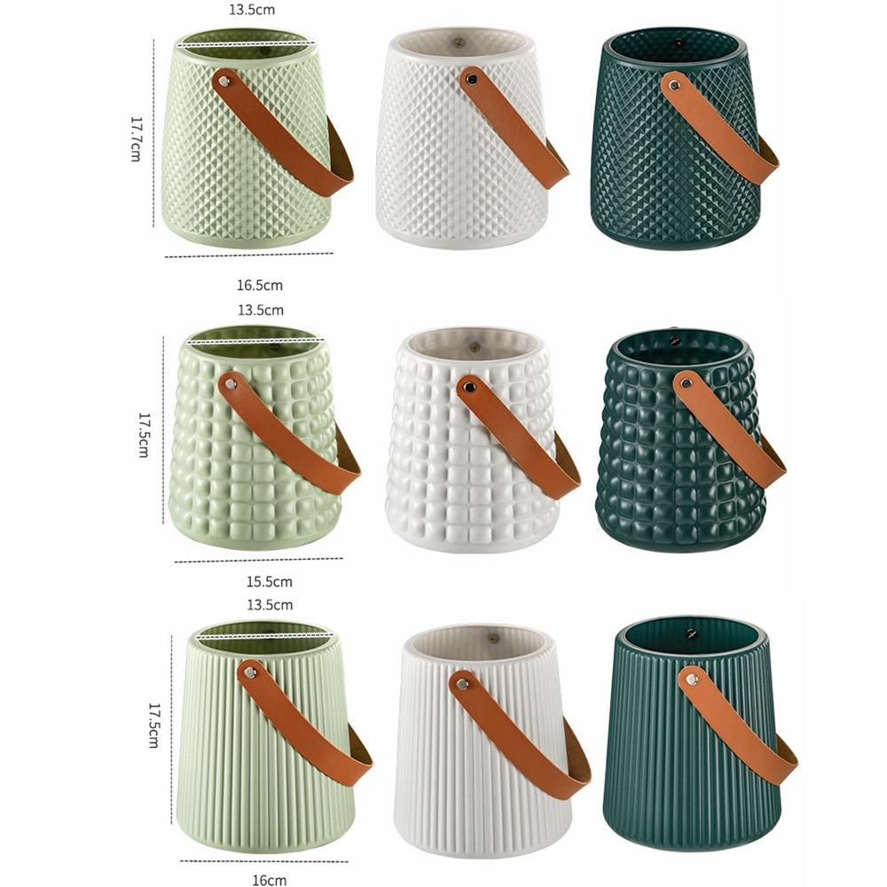 Ваза для цветов с кожаной ручкой, модная, анти-осенняя, пластиковая, цветочная композиция, скандинавский стиль, современный цветочный горшок для гостиной