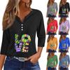 Жен. Футболка Футболка С принтом Пуговицы Рукав 3/4 Повседневные Выходные Мода Классический V-образный вырез Обычный Топ