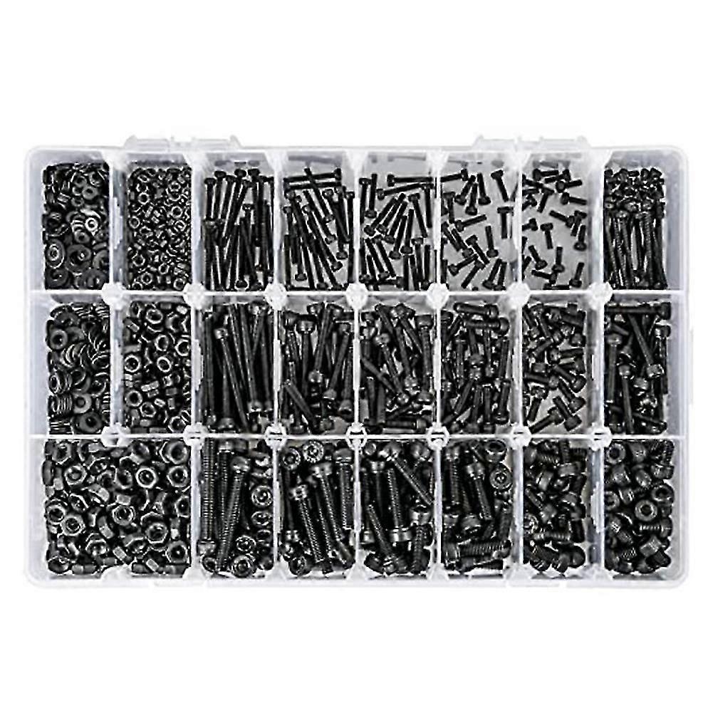 1260PCS Metric Bolt Assortment M2 M4, 21 Sizes Screws Nuts and Hex Socket Head Cap Machine Kit Black