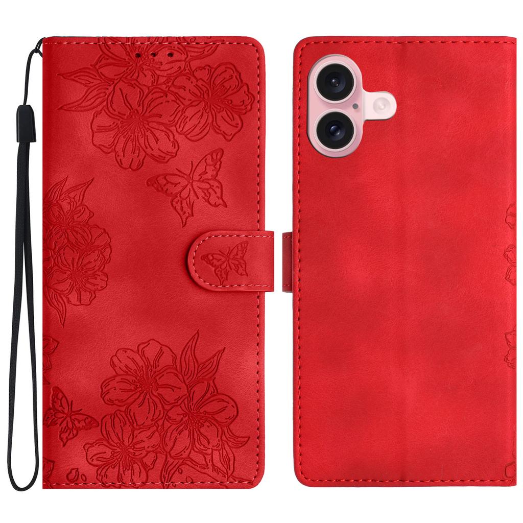 For iPhone 17 Case Butterfly Flower Pattern Skin-Touch Leather Phone Cover