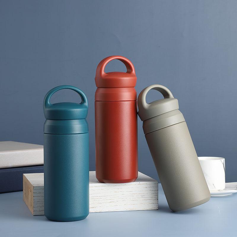 Handle Type Stainless Steel Vacuum Flask One Tone Frosted Water Cup Portable Car Trendy Insulation Coffee Cup