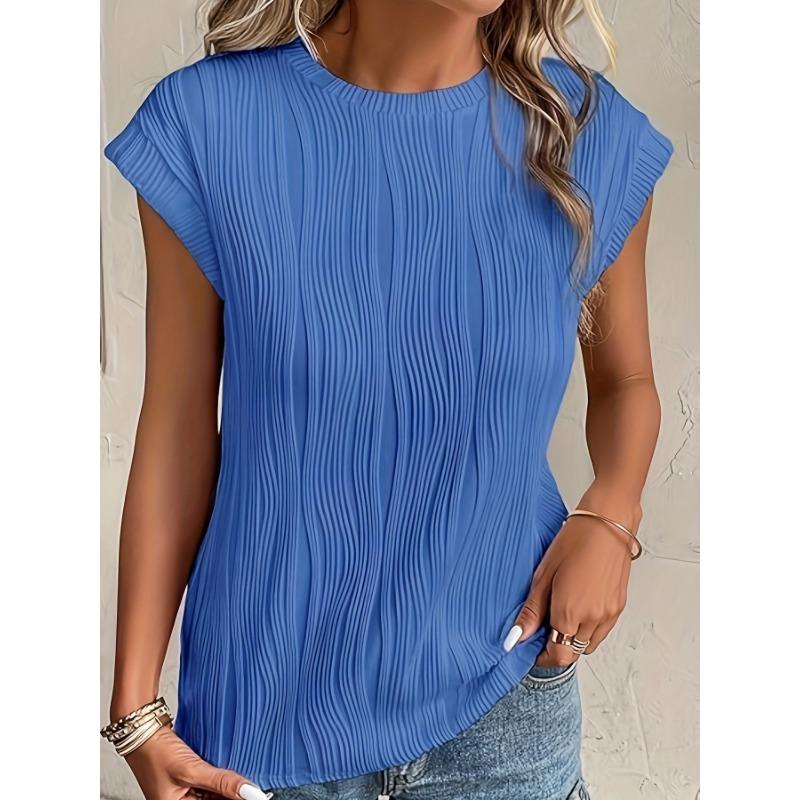 Женский топ-футболка с коротким рукавом и текстурой, с круглым вырезом