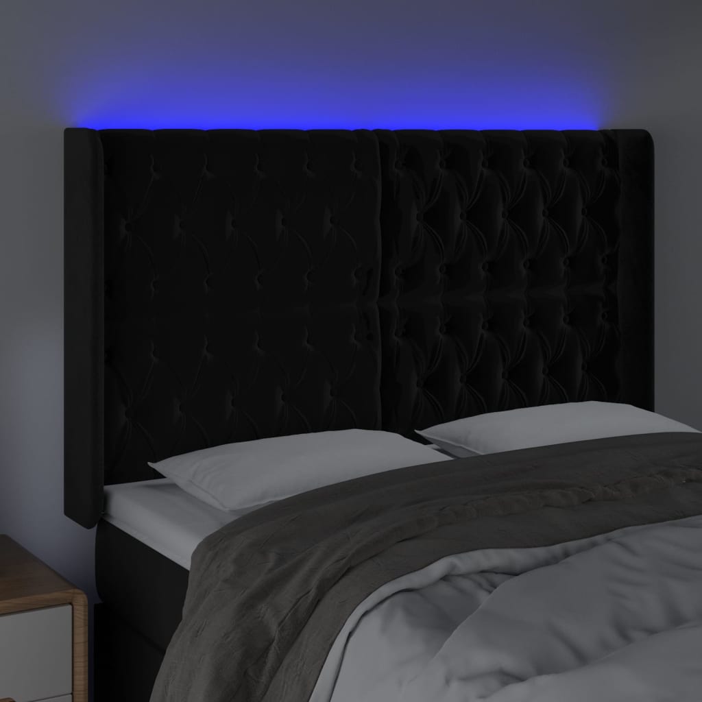 LED Headboard in Black 147 x 16 x 118 128 cm Velvet