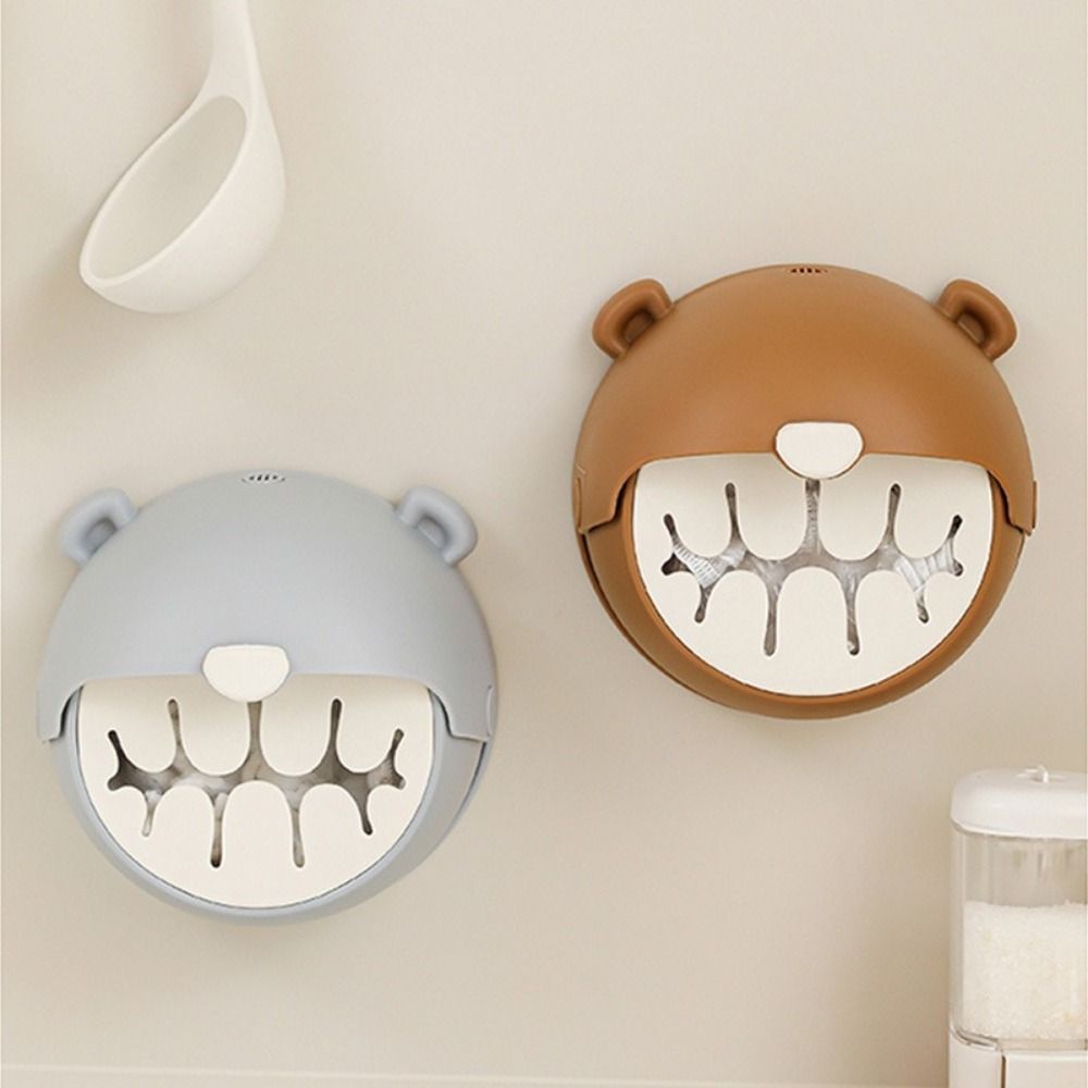 Bear Shape Plastic Wrap Storage Box Punch-Free Extraction Fresh Keeping Bags Dispenser Large Capacity Dust-proof
