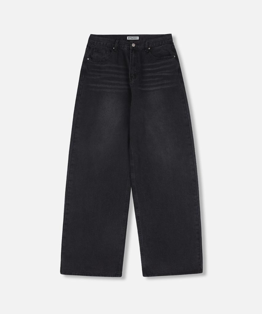 NP STUDIO Vintage Natural Wash Wide Denim Pants Black