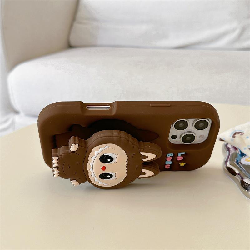 3D Милый Чехол-Держатель для Телефона для iPhone 17 16 15 14 13 12 11 Pro Max 16E Мягкий Силиконовый Чехол
