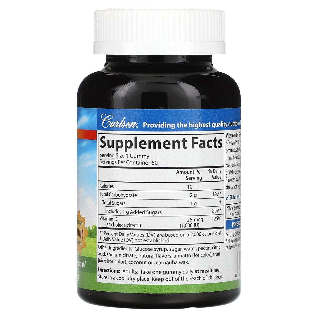 Жевательные таблетки с витамином D3, натуральный фруктовый вкус, 1000 МЕ, 60 жевательных таблеток