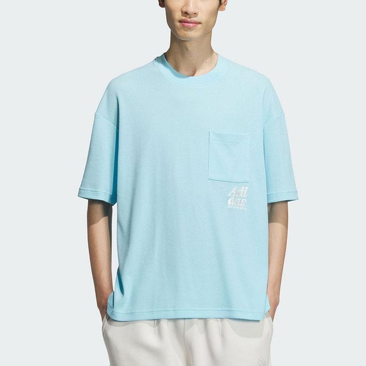 Adidas T Shirts Men's Sky Blue Crew Neck Moderate Straight Fit JI6863