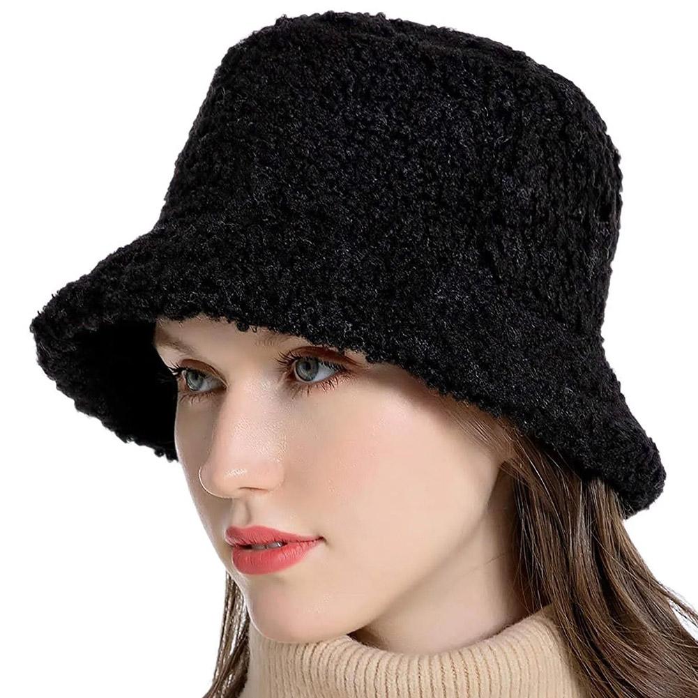 Women's New Versatile Net Red Lamb Hair Fisherman Hat Korean Bucket Classic Hat Solid Basin Fas E0K4