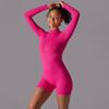 Шорты, комбинезон для йоги Nessaj, высокоэластичный женский спортивный комбинезон, однотонный цельный спортивный костюм на молнии