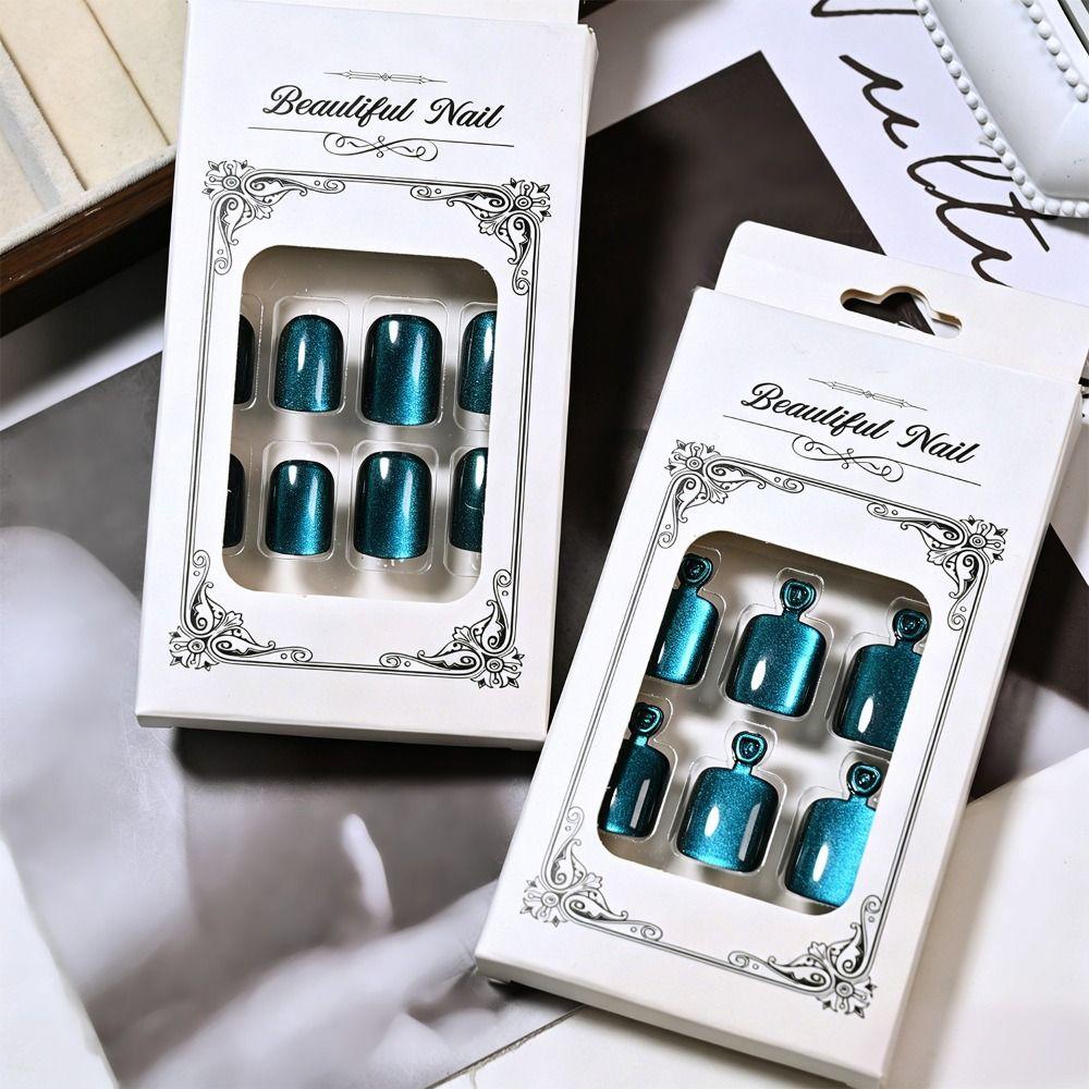 48Pcs Glossy Finish False Nails Set Short Square Shape Short Tip Toenail For Fingernails & Toenails