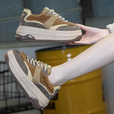 6 см коричневые натуральные кожаные модные дышащие повседневные женские туфли на платформе теплые плюшевые зимние осенние удобные ботильоны