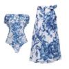 1011 European and American bikini new blue flower vacation split swimsuit set female explosion 19111 No