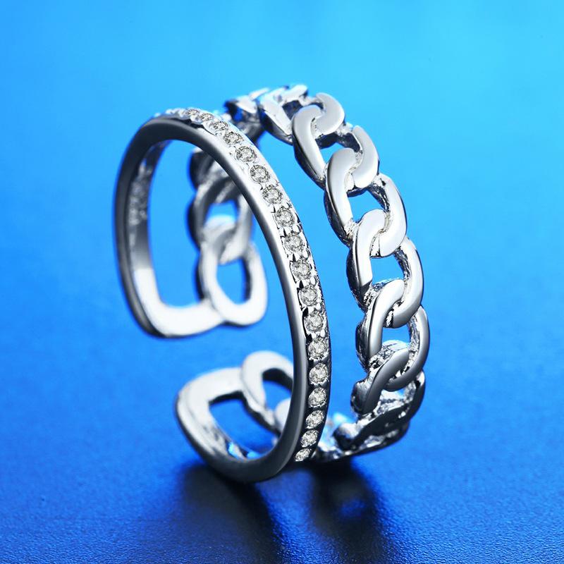 Кольцо из серебра 925 пробы Сердце AAA Циркон Открытое регулируемое Помолвочное Для женщин Свадебные Модные украшения Подарки для вечеринок