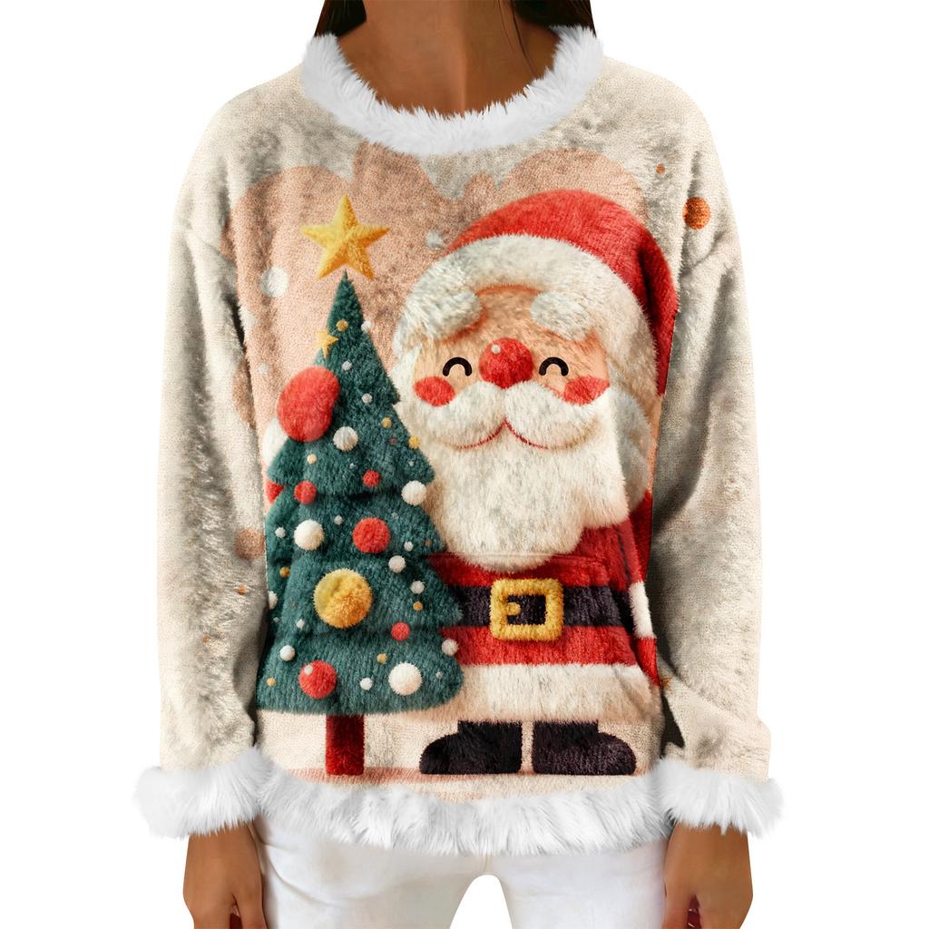 Women's Casual Fleece Sweatshirt  Long-Sleeve Round  Neck Casual Comfortable Loose-Fit Lightweight Women's Flannel Sweatshirt