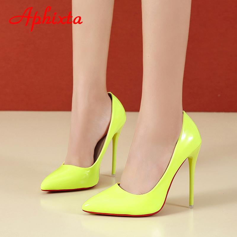 Aphixta 2025 Spring Super High 12cm Stiletto Heels Pumps Women Shoes Pointed Toe Florescence Patent Leather Office Thin Heel