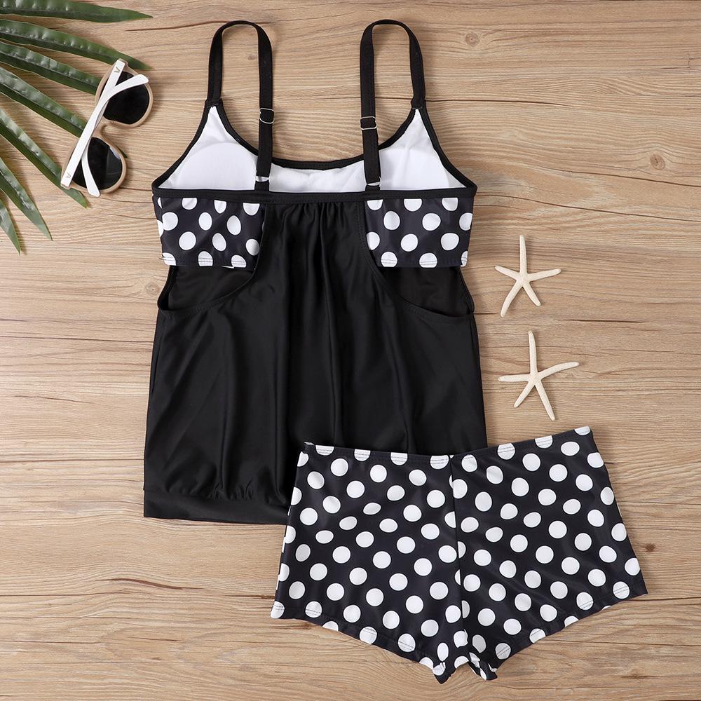 Купальник танкини большого размера в горошек на плоских плавках с сексуальным дизайном без спинки