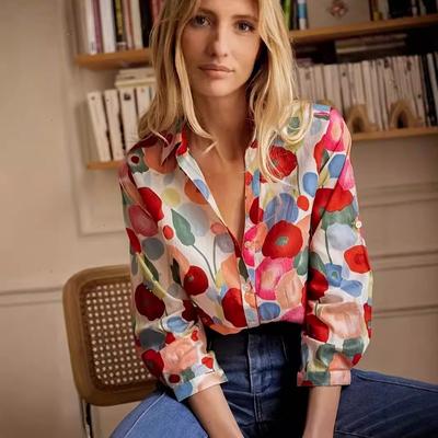 Летняя мода новая женская рубашка с длинным рукавом с принтом