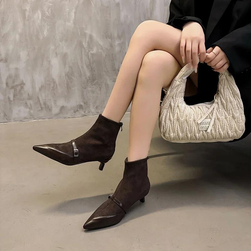Дизайн Стиль Весна Осень Женские Носки Сапоги Модные Острые Носки Короткие Ботильоны Женские Элегантные Тонкие Каблуки Botas De Mujer