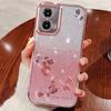Phone Case For Motorola Edge 50 Fusion 5G, Flash Pink Flower Transparent Shock Protection Luxury Diamond Shining Protective Cover