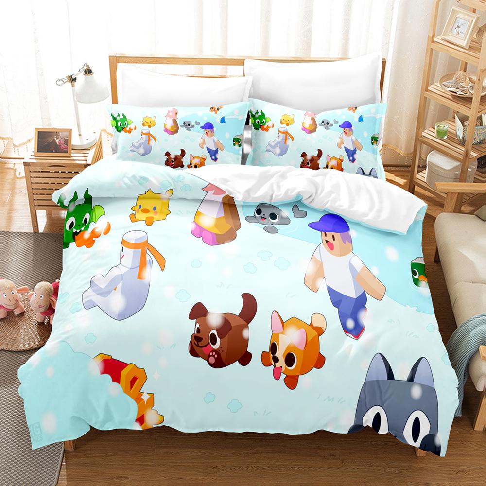 Игры Cute Pet Simulator X 3D печать Комплект постельного белья Односпальная кровать Двуспальная кровать King Bed Set Детская спальня Пододеяльник Комплект Домашний текстиль