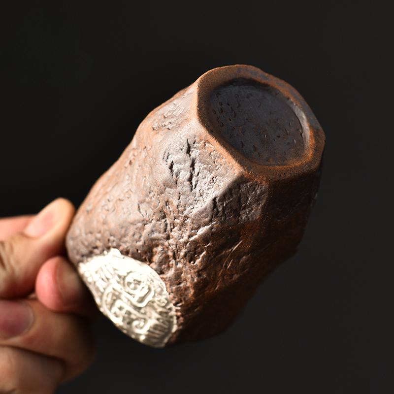 Позолоченная серебряная тотемная чашка мастера винтажная грубая керамическая чайная чашка кунг-фу чайная чашка ручной работы керамический чайный сервиз на одну чашку чайная банка