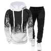 Men's 2020 Ink Splash Print Hooded Fleece Sweatshirt Set