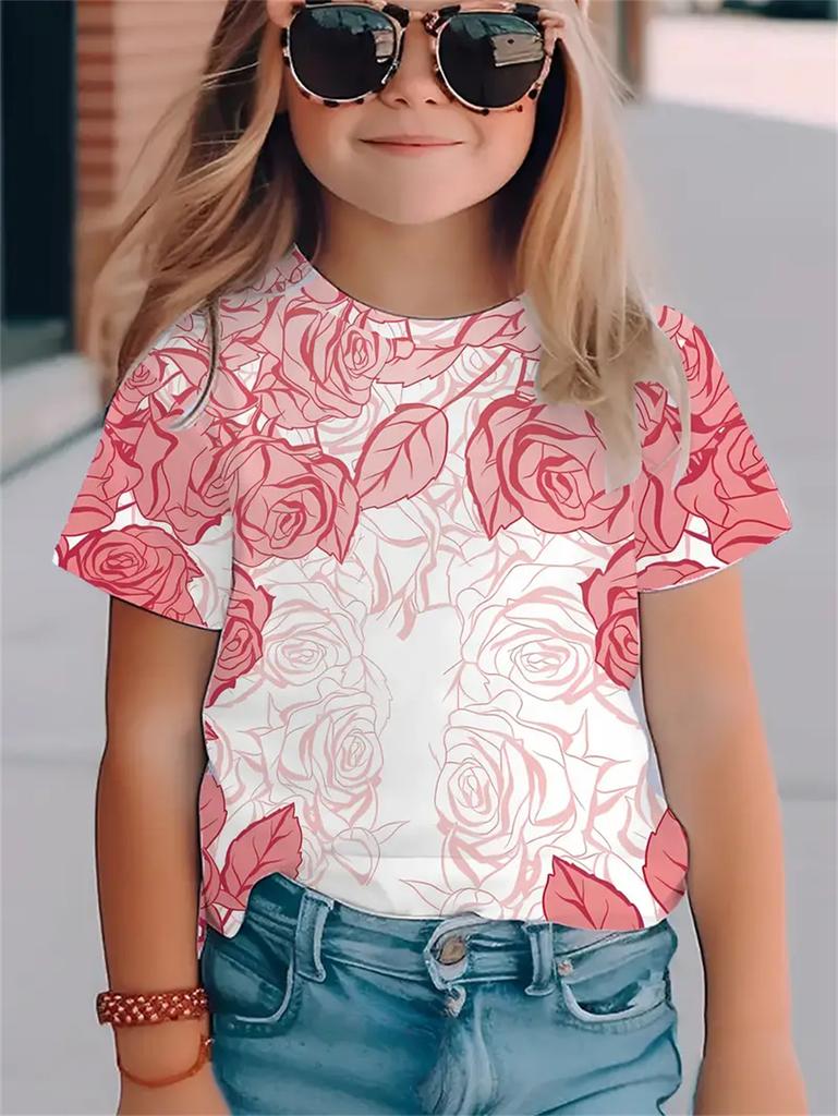 Цветочные повседневные 3D-принты модные забавные футболки для девочек летние топы с короткими рукавами футболки повседневные футболки одежда для девочек