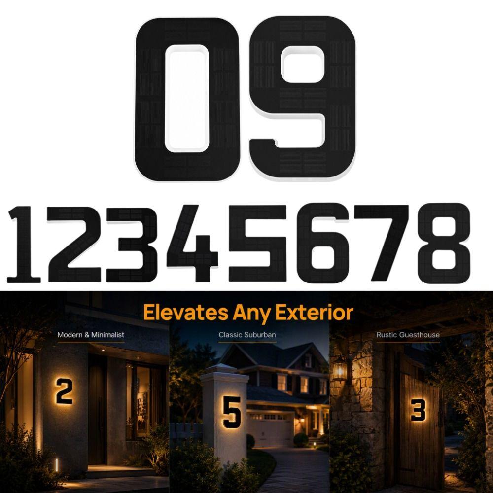 Highlighting LED House Number Plaque IP65 Waterproof Solar Digital Doorplate  Home