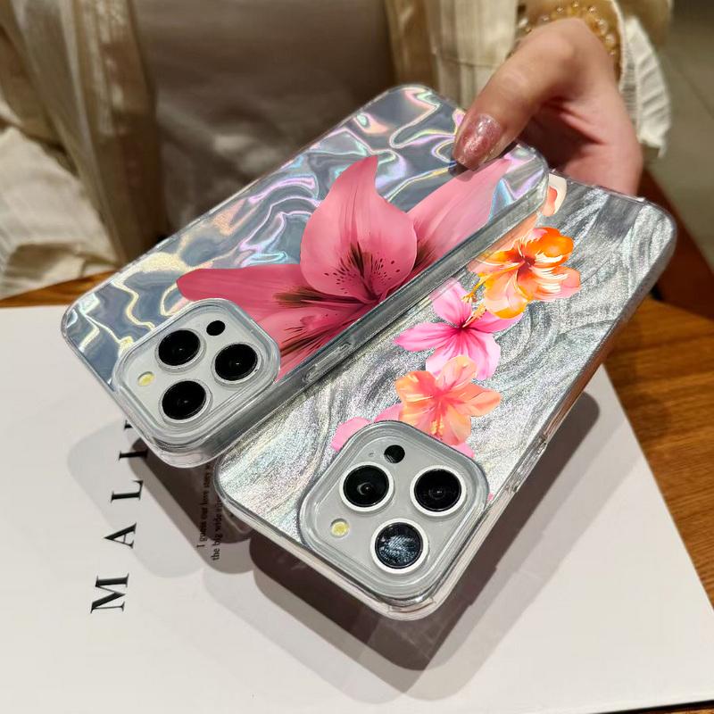 Slim Red Lily Flower Pattern Phone Case For iPhone 17 Air 16e 16 15 14 Pro Max 13 17 Pro Max Shockproof TPU Hybrid Hard PC Phone Cover