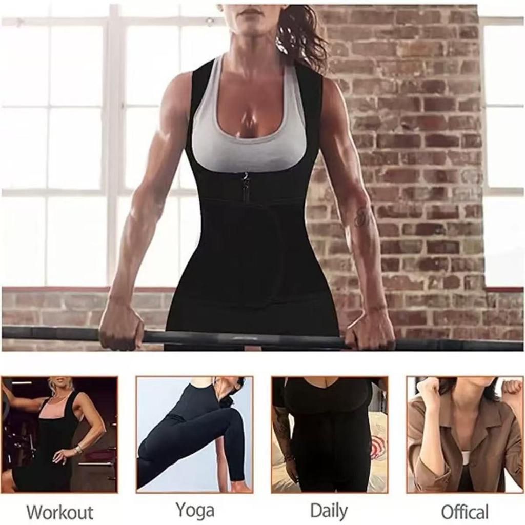 Women's Short Sleeve Sauna Sweat Suit with Tummy Control Waist Belt