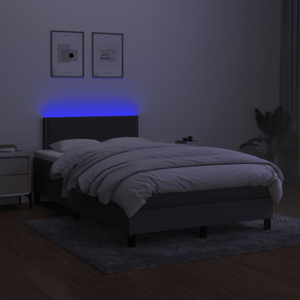 Box Spring Bed with Mattress & LED Dark Grey 120x190 cm Fabric