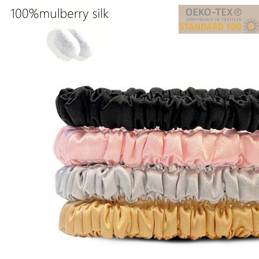 4PCS Pure Mulberry Silk 2CM Hair Scrunchies Silk Hair Ties Hairbands Skinny Scrunchies Ponytail Holders Hair Care Accessories