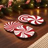 Heat Resistant Kitchen Counter Mat 4Pcs Red White Spiral Wooden Coasters, Round Peppermint Candy Drink Decorative Shape Coaster Heat?Resistant