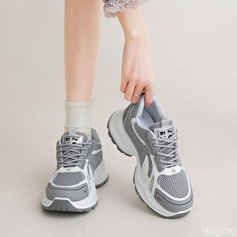 Модные универсальные кроссовки на толстой подошве женские весенние новые цветные легкие дышащие сетчатые спортивные кроссовки