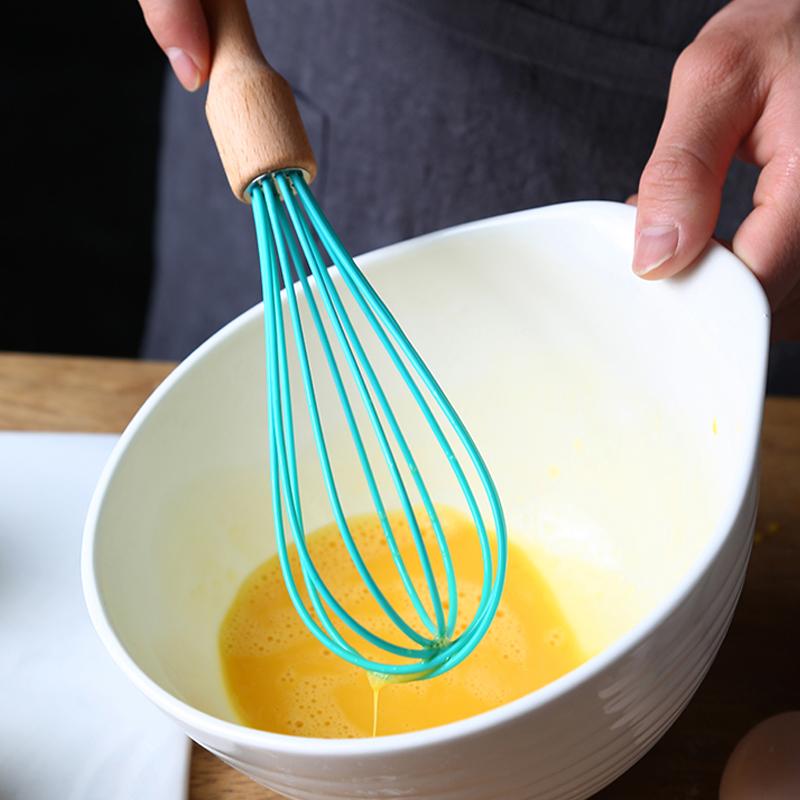 Silicone Whisk Egg Beater Wood Handle Egg Whisk Manual Dough Whisk Cream Butter Mixer Blender Kitchen Whisk Egg Cooking Tools