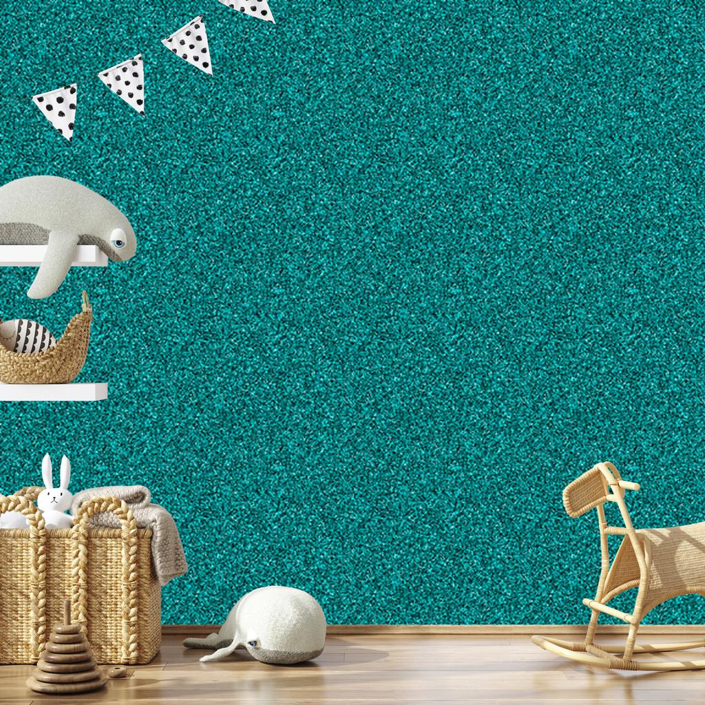 Glitter wallpaper, turquoise background, turquoise center for living room and bedroom 50x1000