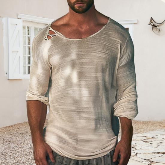 Мужская рубашка с круглым вырезом и длинным рукавом, однотонный дизайн, мягкая дышащая свободная посадка, повседневная спортивная рубашка для фитнеса, повседневная одежда