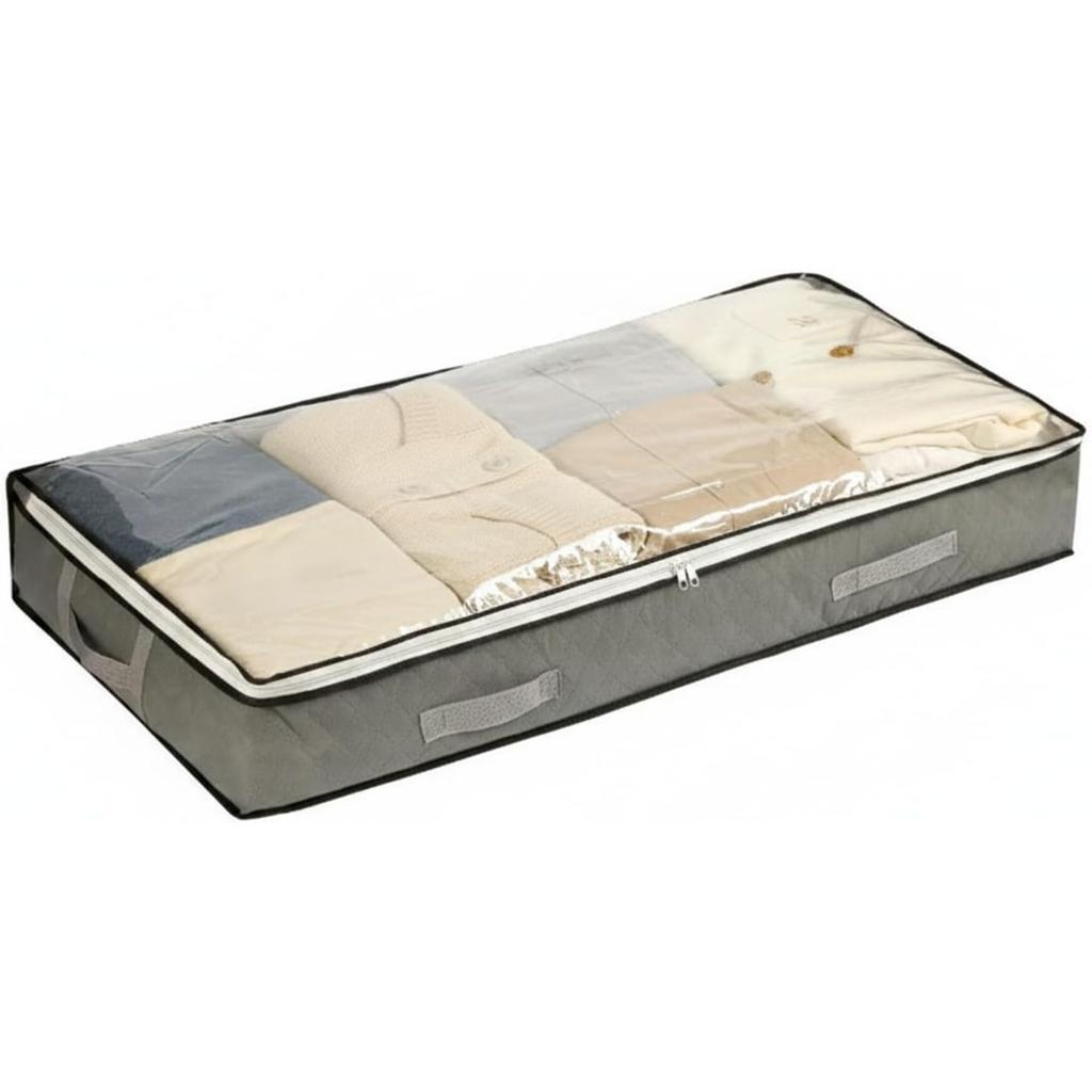 Under Bed Storage Bag, Breathable Cotton Fabric Foldable Organizer for Bedding Clothes, 39.4 x 19.7 x 5.9 Inches, Gray