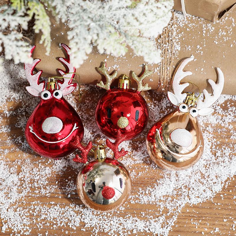 2PCS Christmas Tree Ornaments Pendant Decorations Elk Scene Layout Drop Shot Red Elks Diameter Balls Festival Gift
