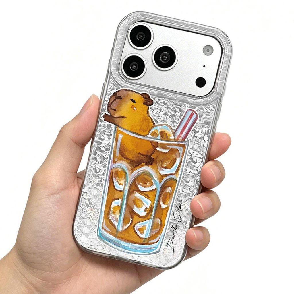 Phone Case for iphone 13 11 15 16 Plus XR Air 17 Pro 18 Pro Max 14 12 XS Max Capybara in Glass Silver Cracked Texture Shockproof Cover