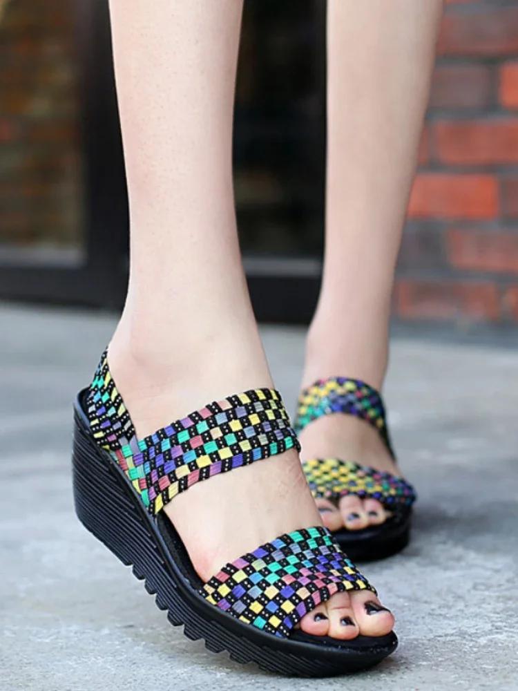 Сандалии на танкетке и платформе с плетением, модные, с открытым носком, удобные, дышащие, женские, повседневные, сандалии на толстой подошве, Mujer 2024