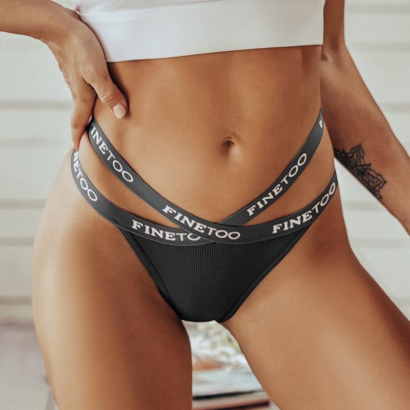 FINETOO 1 Pcs Sexy Cotton Women Thong Panties Underwear Woman Hollow Out Fashion Cross Letter Waist G-string Femme Brief Girls