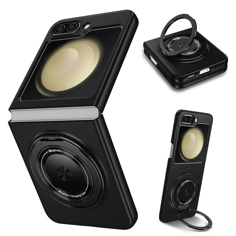 Чехол для телефона с магнитным кольцом-подставкой 360° для Samsung Galaxy Z Flip 6 5 4 3 Flip5 Flip4 Flip6 Держатель Защитная крышка из твердого поликарбоната