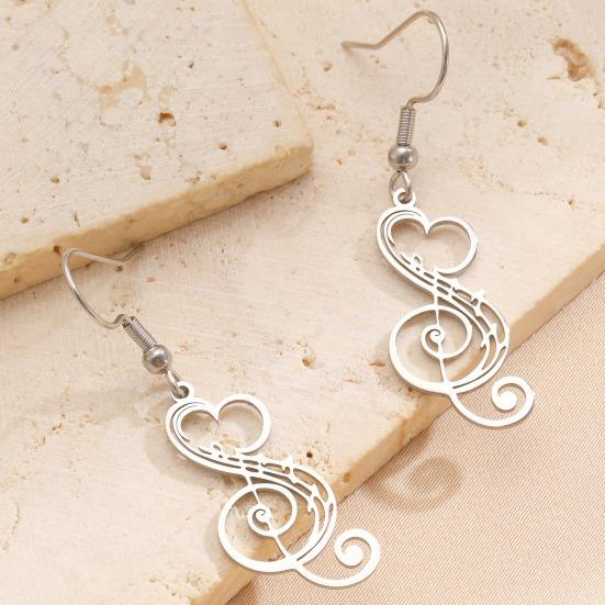 1 пара женских сережек из нержавеющей стали 304, легкий полый дизайн, серьги-крючки в форме музыкальной ноты и сердца, ювелирный подарок