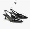 Temperament Black Pointed Kitten Heel Slim Hack Push Strap Сандалии Baotou Женские Летние каблуки для женщин