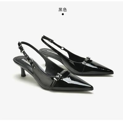 Temperament Black Pointed Kitten Heel Slim Hack Push Strap Сандалии Baotou Женские Летние каблуки для женщин