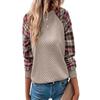2025 Women’s Fashionable Diamond Plaid Splicing Long Sleeve Round Neck Casual Sweater