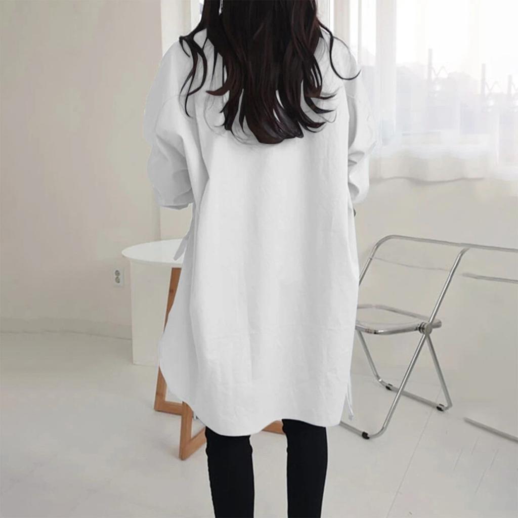 Модная повседневная однотонная рубашка с длинными рукавами и лацканами свободного типа для женщин