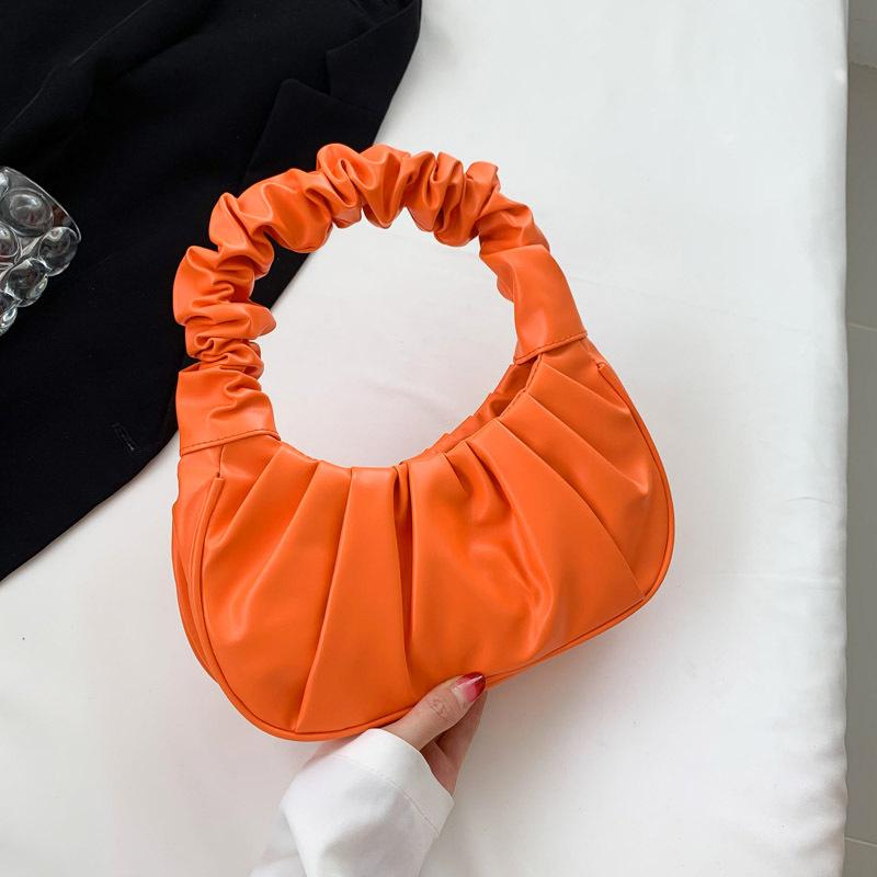Контрастные цвета Новая модная однотонная плиссированная сумка-облако Милая наплечная сумка Уличный тренд Портативная женская сумка подмышку